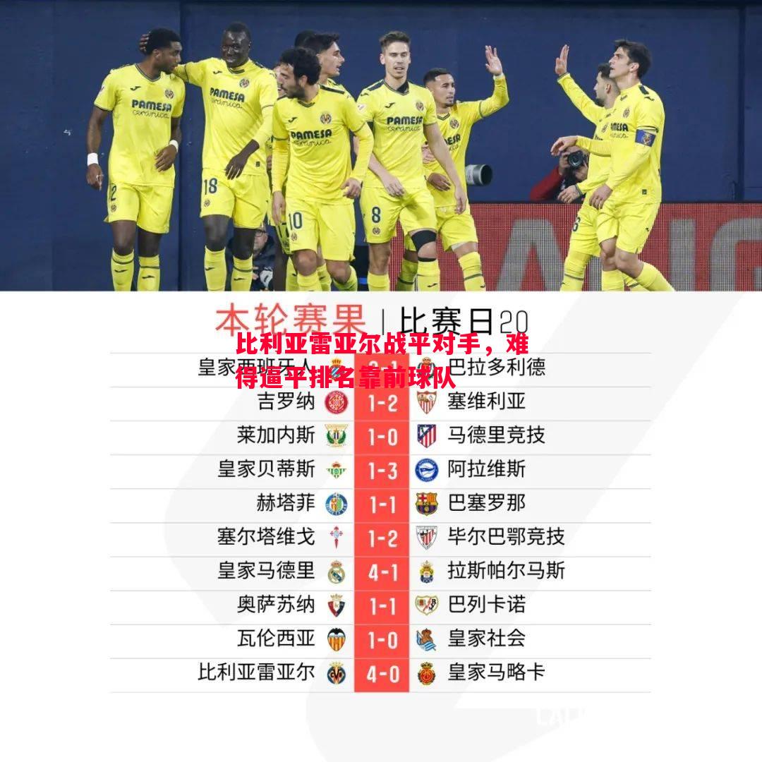 比利亚雷亚尔战平对手，难得逼平排名靠前球队